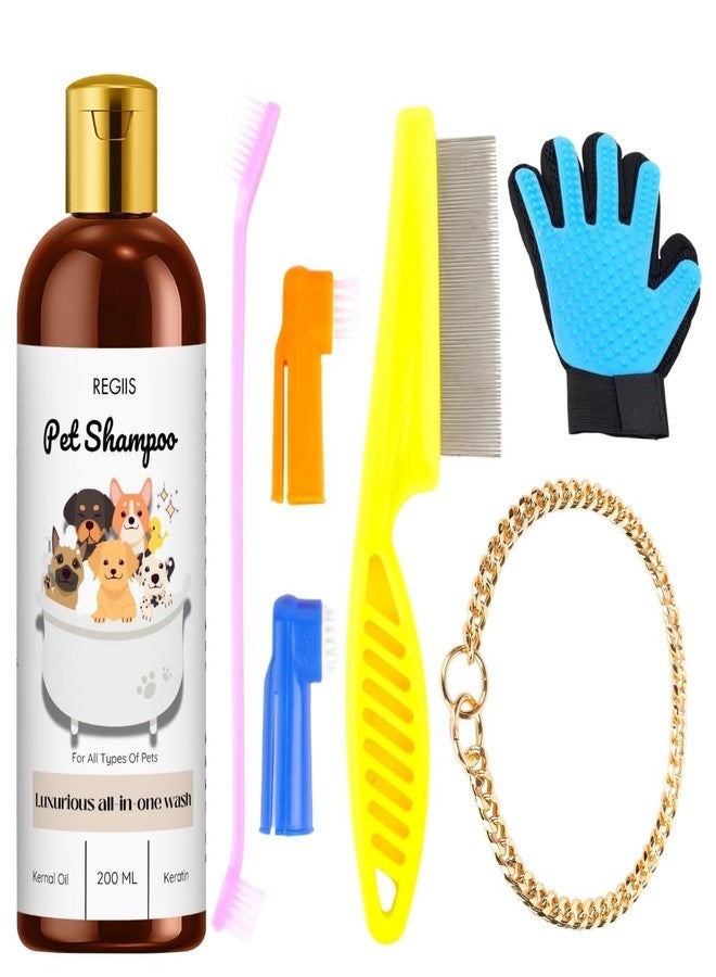 مجموعة ريجيس للعناية بالحيوانات الأليفة مع شامبو 200 مل، وفرش، وقفاز لإزالة الشعر الزائد، وسلسلة تدريب، مجموعة متكاملة للعناية بالحيوانات الأليفة - Image 1